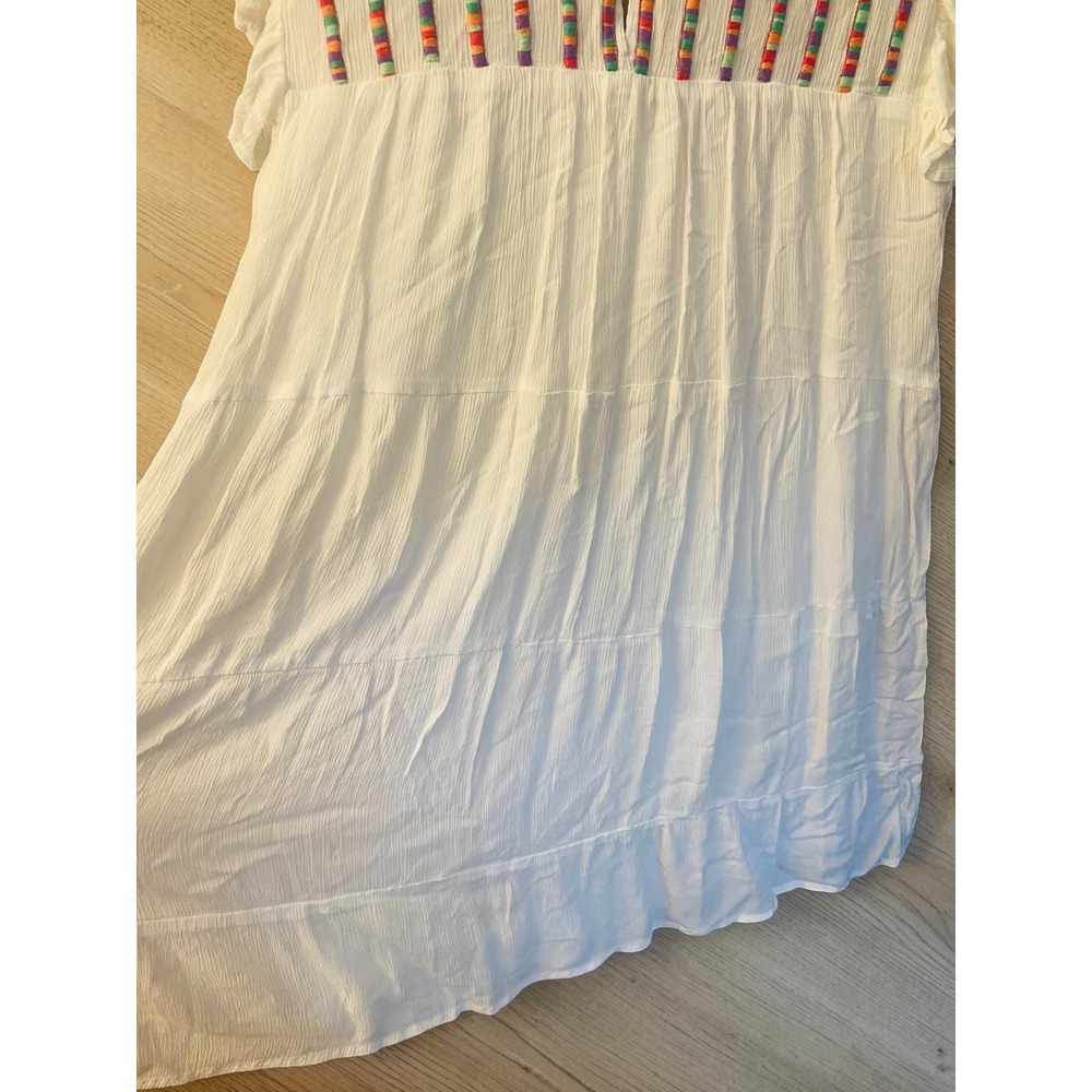 Studio West White Embroidered Ruffle Tiered Boho Women Large Mini Dress - Picture 2 of 6